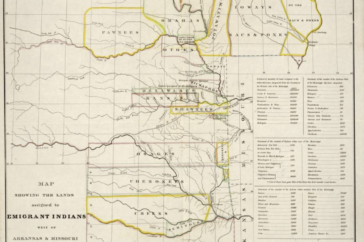 Map showing the land assigned to emigrant Indians West of Arkansas and Missouri in 1836.